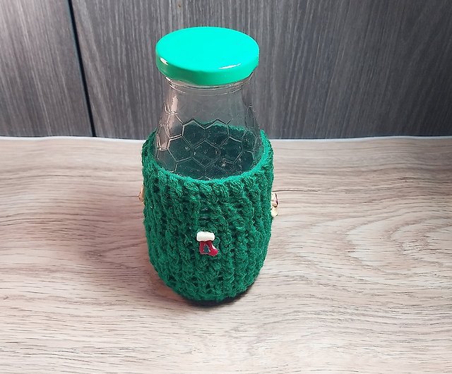 グリーンの糸のボトルカバー、クリスマステーマ、手作り - ショップ