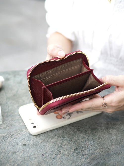 Penni (Burgundy) : Zip wallet, Short wallet, Leather, Dark