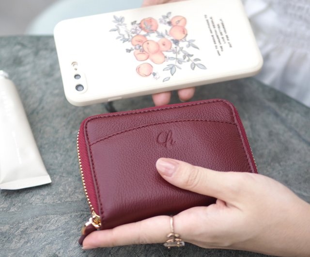 【 Rin助プロフ読んで＆10/1~送料値上】ミニ財布（ターコイズ） Penni (Burgundy) : Zip wallet, Short wallet, Leather, Dark