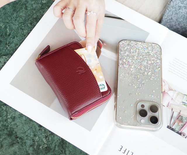 Penni (Burgundy) : Zip wallet, Short wallet, Leather, Dark