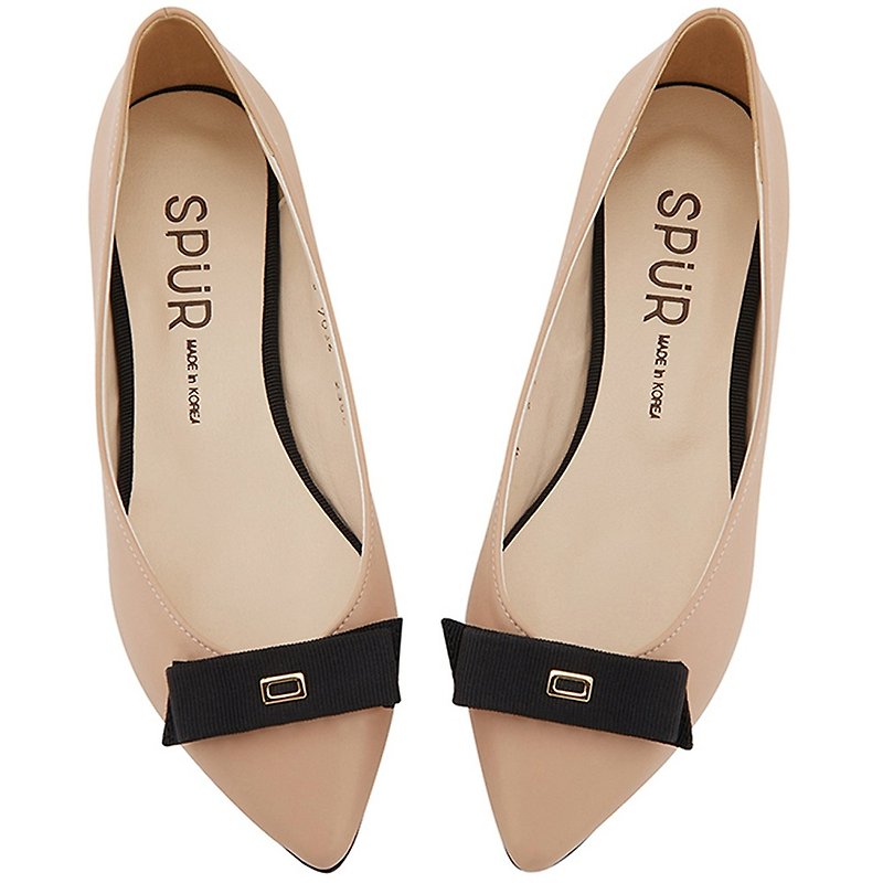 SPUR - 優雅羅緞蝴蝶結平底鞋 MS7036 BEIGE - 女款休閒鞋 - 人造皮革 