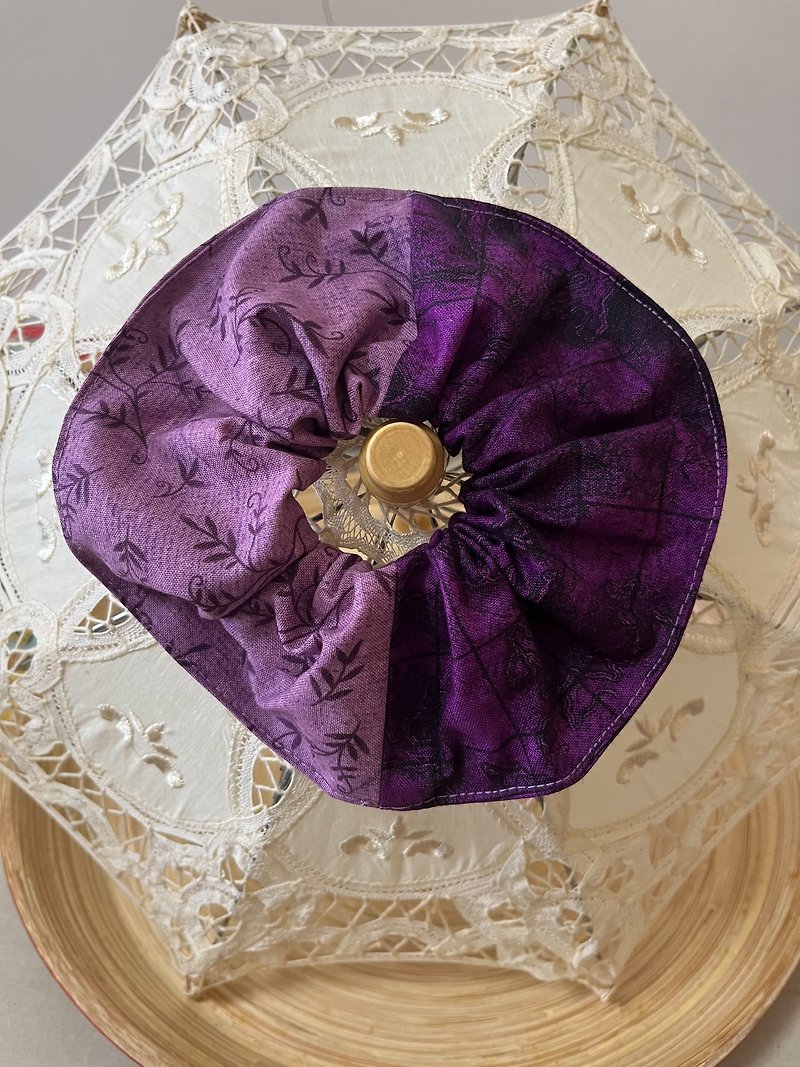 Purple potato and taro paste/two-color scrunchie hair bundle/Japanese printed fabric - Headbands - Cotton & Hemp Purple