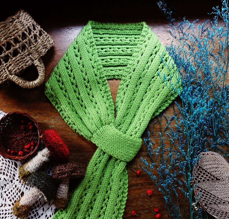 ChiChi Handmade-Convenient Small Scarf [Non-prickly Series] - ผ้าพันคอถัก - ขนแกะ สีเขียว