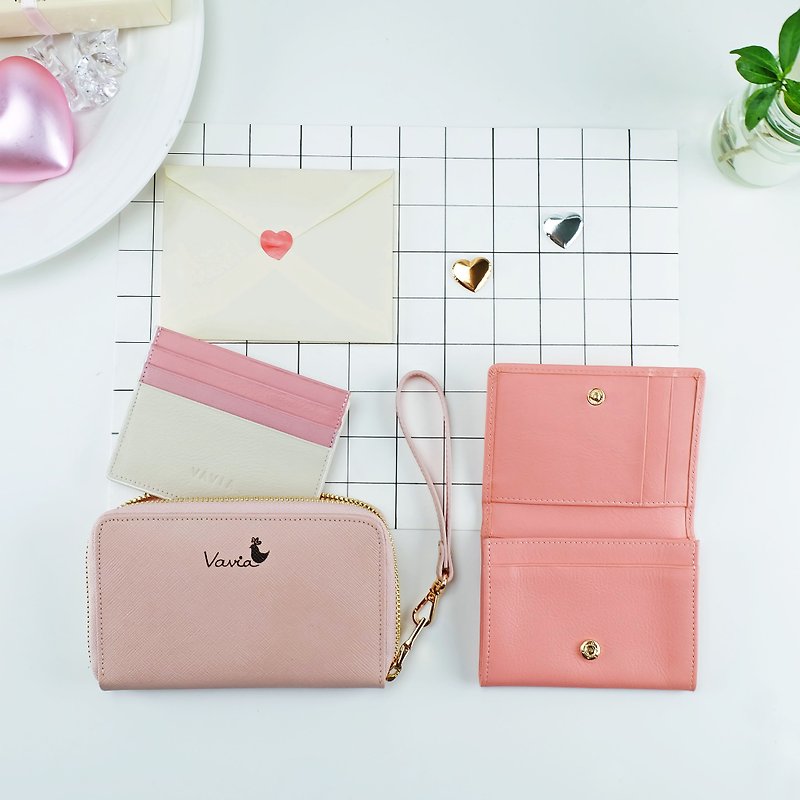 Goody Bag: special price 3 genuine leather mini wallets - กระเป๋าสตางค์ - หนังแท้ สึชมพู