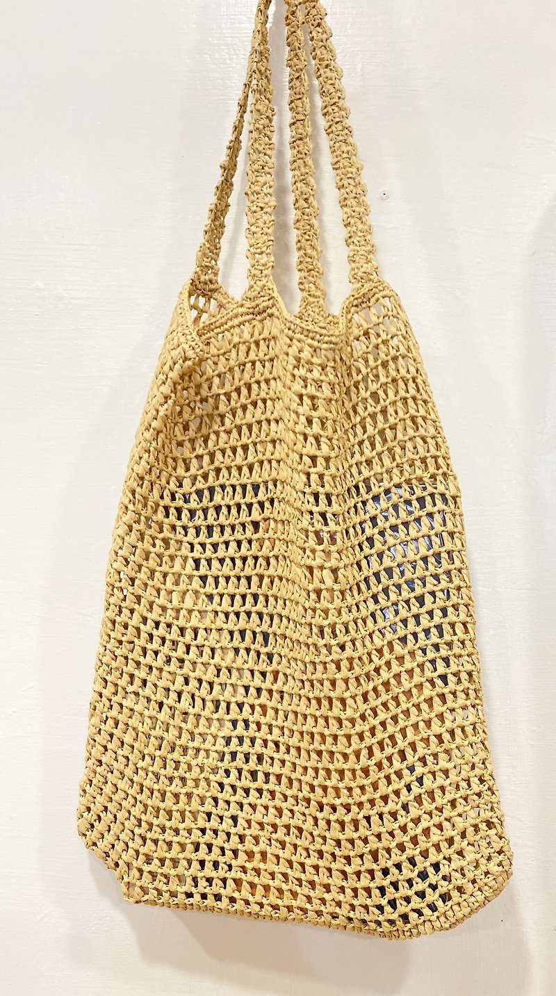 【好日手作】Handmade。夏日手工拉菲草編織側背包韓系禮物 - 手提包/手提袋 - 紙 橘色