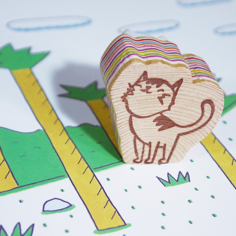 Hand-carved rubber stamp_cat companion stamp (unit: 1) - Stamps & Stamp Pads - Rubber Multicolor