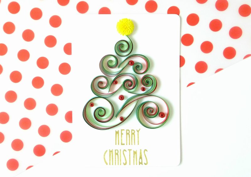 手作りのロール紙カード-クリスマスツリー付きのクリスマスカード - カード・はがき - 紙 グリーン
