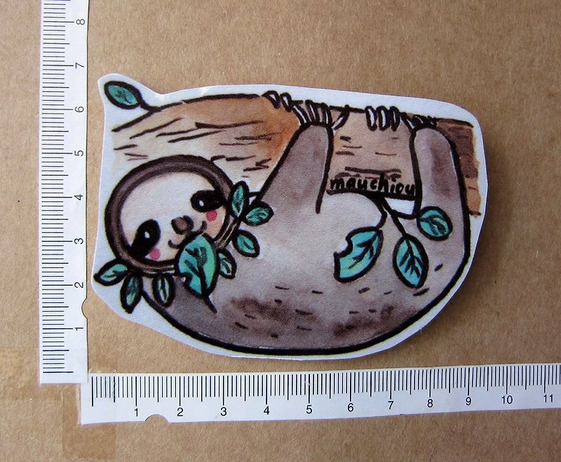 Hand-painted illustration style completely waterproof sticker very lazy, lazy sloth - Stickers - Waterproof Material Khaki