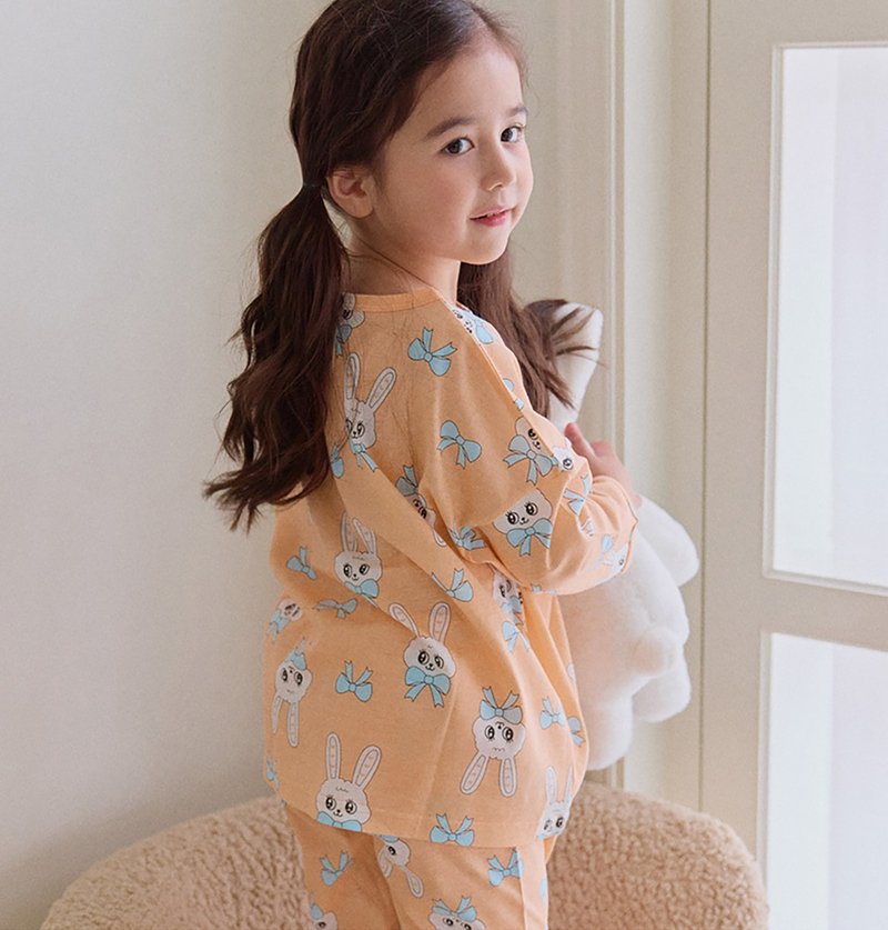 【新品】粉橘緞帶兔兔-【寬鬆】植纖衣長袖童裝-K62209 - 男/女童裝 - 棉．麻 橘色