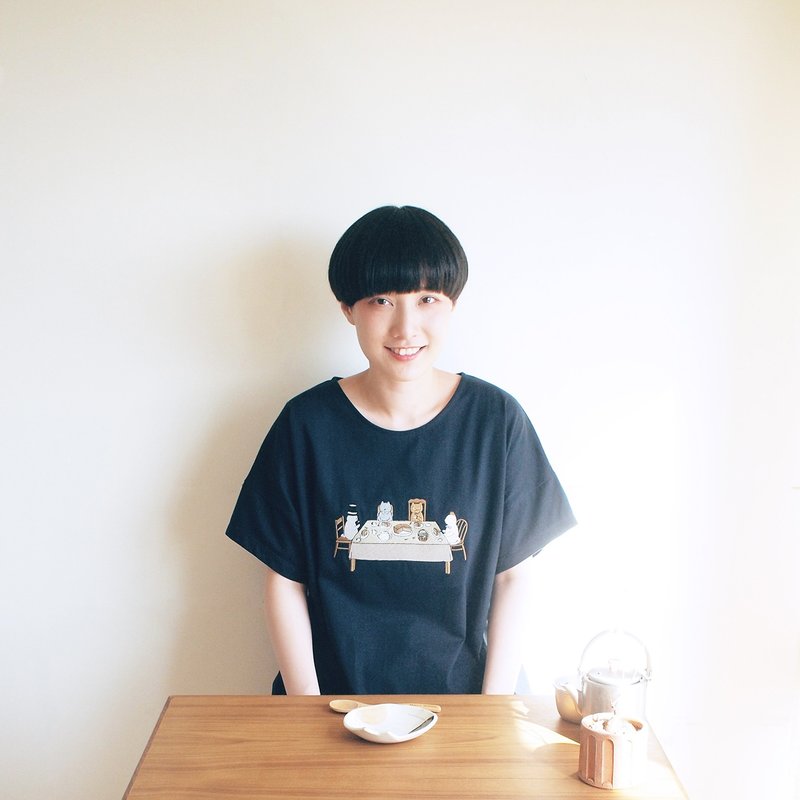 afternoon tea t-shirt : navy - 女 T 恤 - 棉．麻 藍色