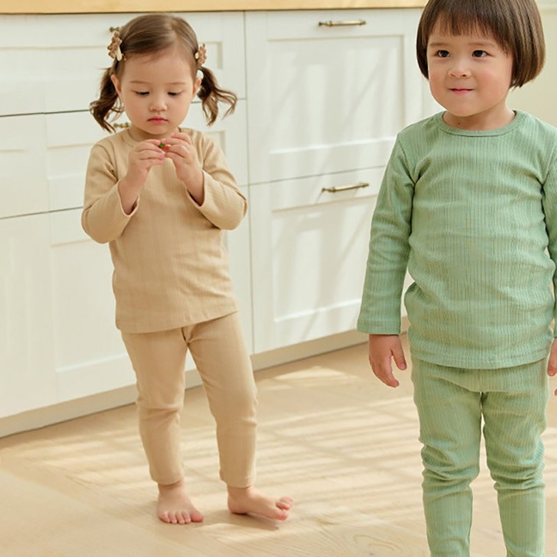 【新作】「ミルクアプリコットのやさしい日常」 ストライプ クラウドタッチ 長袖 韓国ベビーキッズウェア - K65809 - トップス・Tシャツ - コットン・麻 カーキ