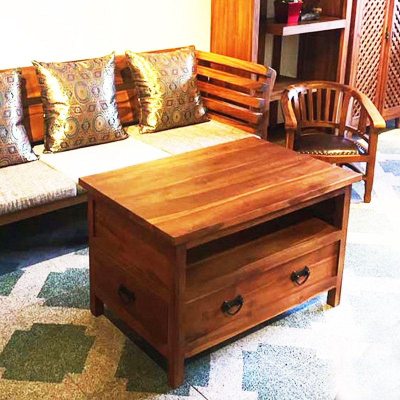 [Jidi City 100% Teak Furniture] KLK-23 Teak Simple Style Drawer Coffee Table - โต๊ะอาหาร - ไม้ สีนำ้ตาล