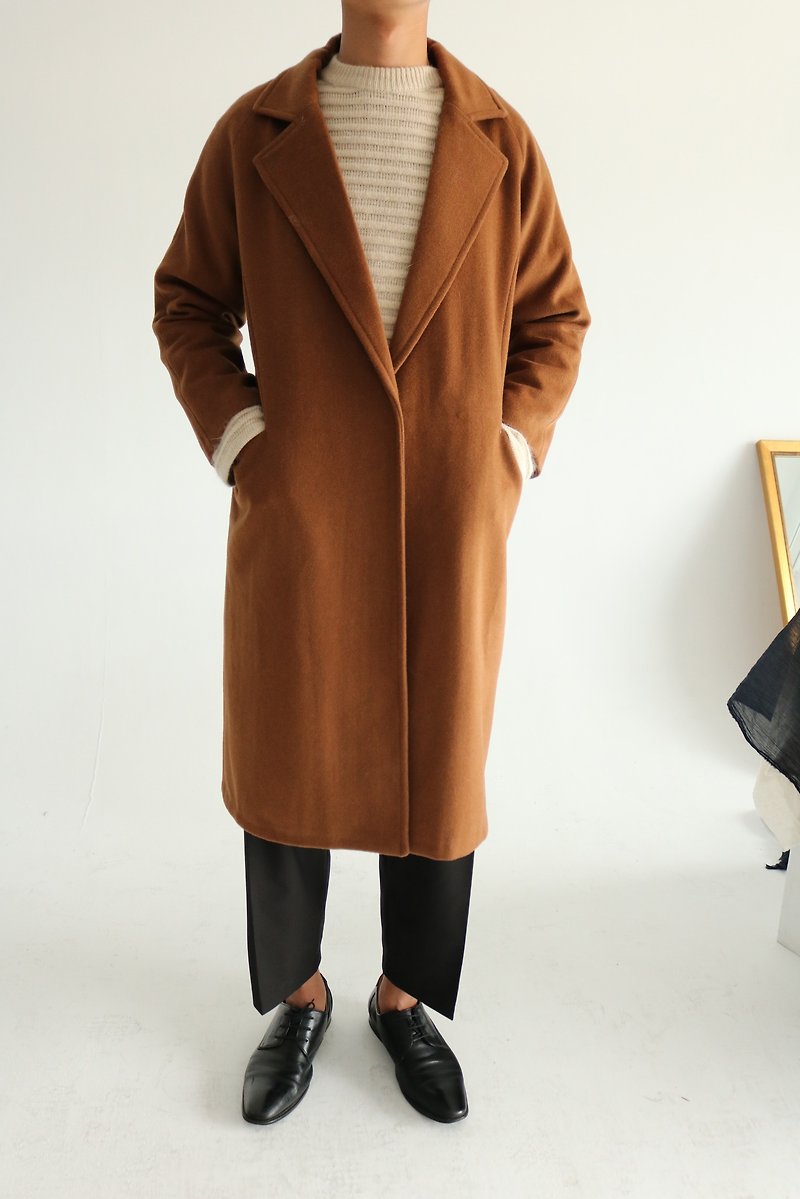 Lorenzo Coat 焦糖色羊毛西裝式大衣(可訂做其他顏色) - 男夾克/外套 - 羊毛 