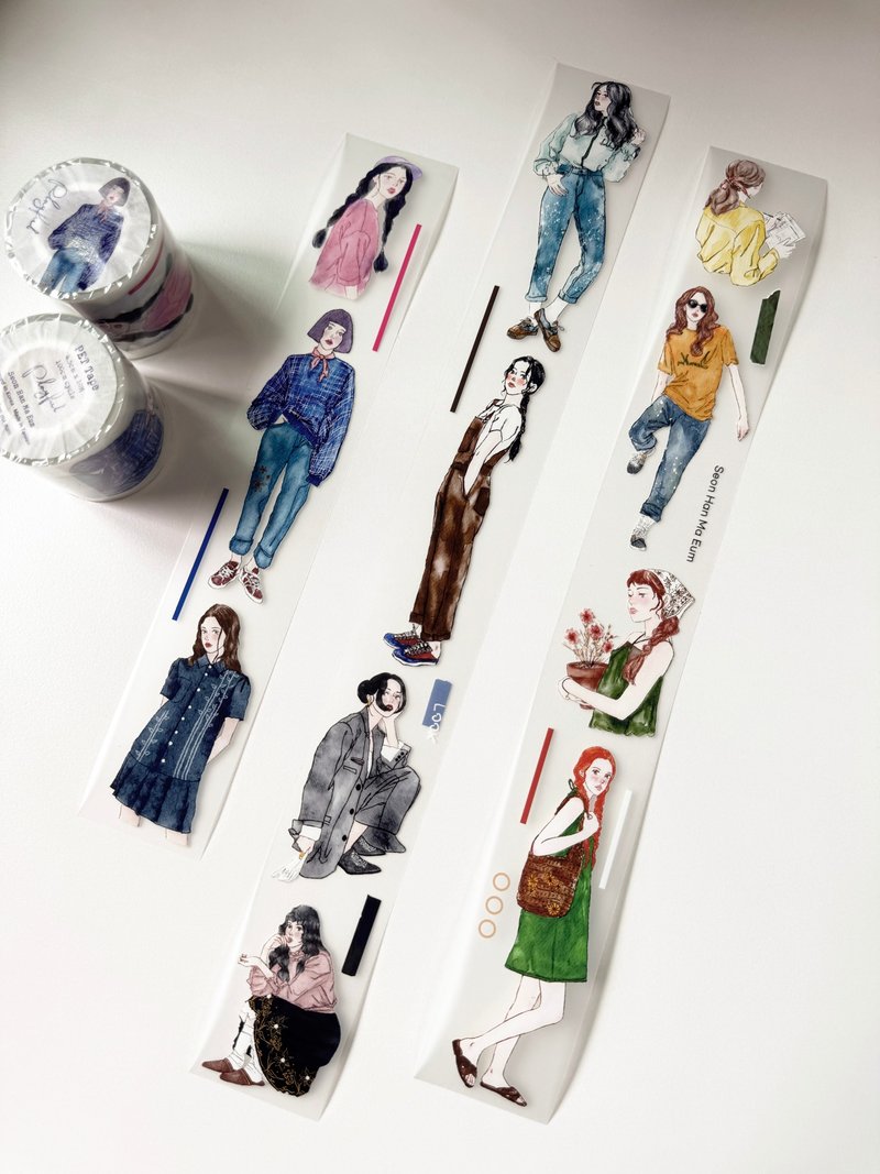 (Renewal) Playful Matte PET TAPE 4.5cm X 10M with White ink & Release Paper - 紙膠帶/和紙/PET - 塑膠 多色