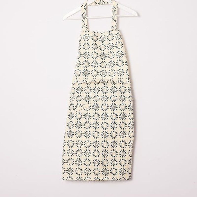 Full body / half-length aprons / Wuqiu circle / beige dark blue - Aprons - Cotton & Hemp 