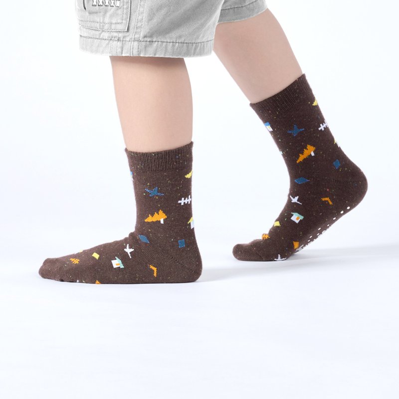 Little song/coffee (13-15cm, 16-18cm, 19-22cm)-MIT children's mid-tube socks - Socks - Cotton & Hemp Brown