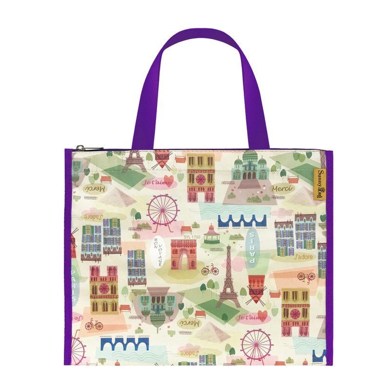 Sunny Bag - Multi-function horizontal zipper bag - Paris impression - Handbags & Totes - Other Materials Purple