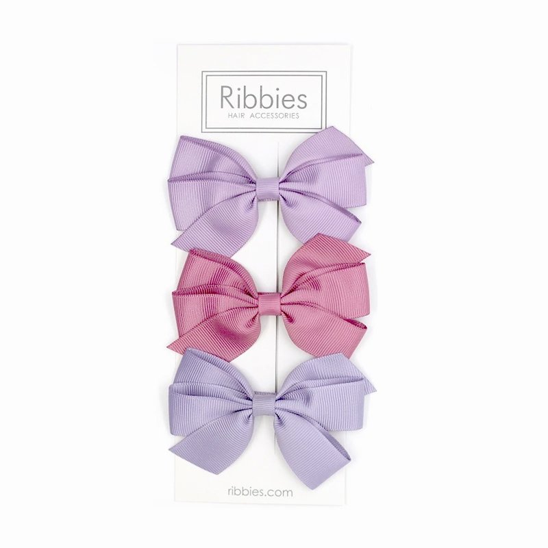 イギリスRibbies クラシックミディアムリボン3個セット - ラベンダーパープル ヘアクリップ ヘアアクセサリー - ヘアアクセサリー - ポリエステル 
