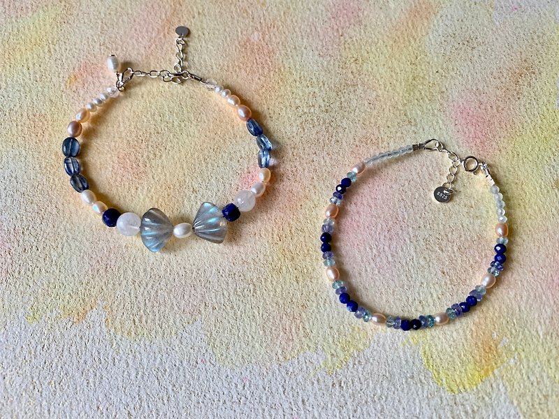 Neon-double strand design-labradorite/lapis lazuli/ Stone/natural pearl/ - สร้อยข้อมือ - คริสตัล หลากหลายสี