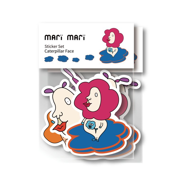 mari mari studio 瑪莉品嚐羊 毛毛蟲臉 貼紙包(五入組) - 貼紙 - 防水材質 