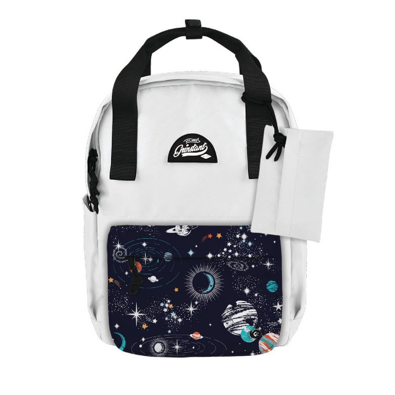 Grinstant Mix and Match Detachable 13-Inch Backpack - Black and White Series (White with Planet) - กระเป๋าเป้สะพายหลัง - เส้นใยสังเคราะห์ ขาว