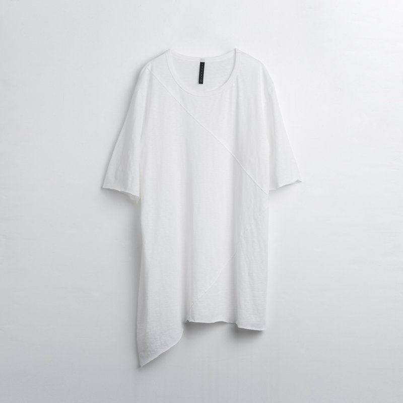 Splice Tee - 男 T 恤 - 棉．麻 白色