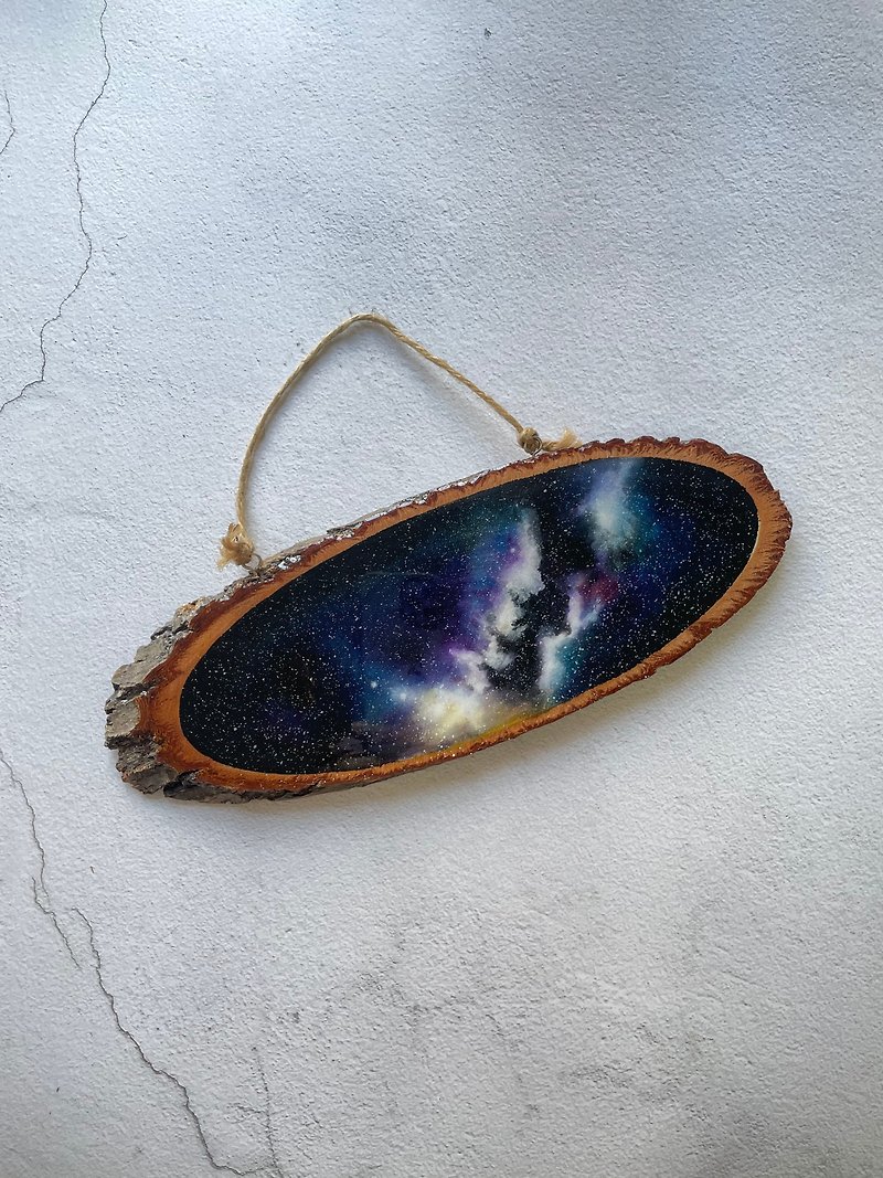 Galaxy style oval birch with tree bark hanging decoration - Items for Display - Wood 