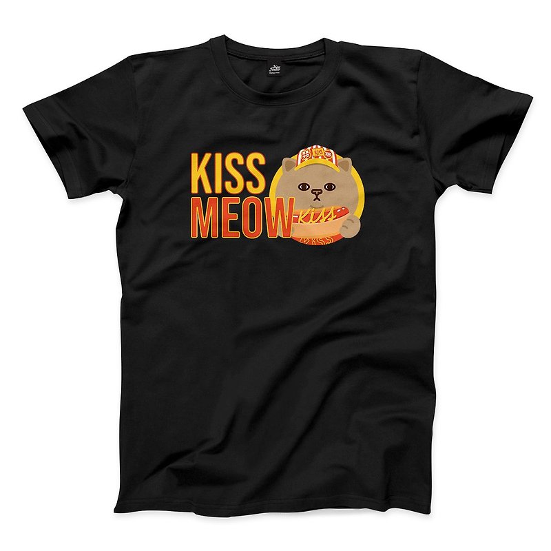 Kiss Kiss Hot Dog Fort - Black - Neutral T-Shirt - เสื้อยืดผู้ชาย - ผ้าฝ้าย/ผ้าลินิน สีดำ