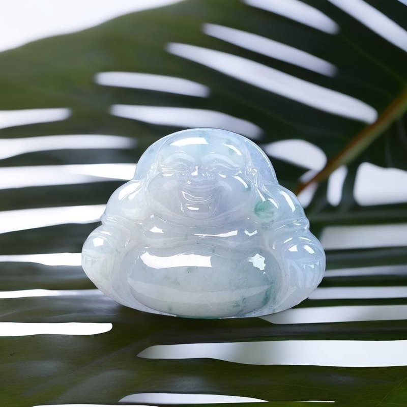 Ice type jade Maitreya Buddha with floating flowers | Natural Burmese jade jade A goods | Gift giving - Necklaces - Jade Transparent