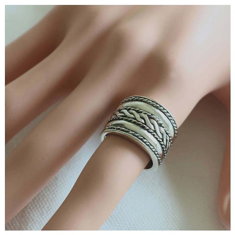 แหวน เปีย ถัก ชนเผ่า ทำด้วยมือ มินิมอล เงินแท้ ผู้หญิง น่ารัก เรขาคณิต - แหวนทั่วไป - โลหะ สีเงิน