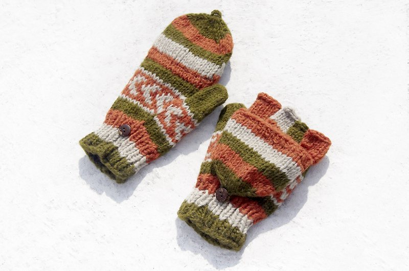 Christmas gift ideas gift exchange gift limited a hand-woven pure wool knit gloves / detachable gloves / bristle gloves / warm gloves (made in nepal) - Morocco Sarah desert arrow totem - Gloves & Mittens - Wool Multicolor
