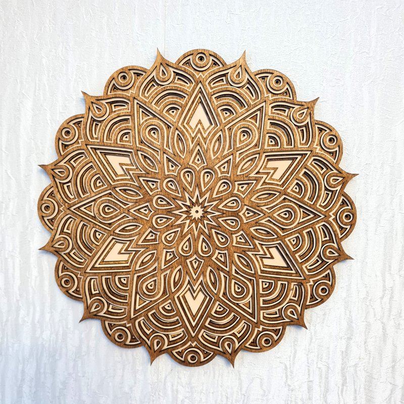 Mandala wall art spiritual decor 3d multilayered flower wooden lotus yoga chakra - Wall Décor - Wood Brown