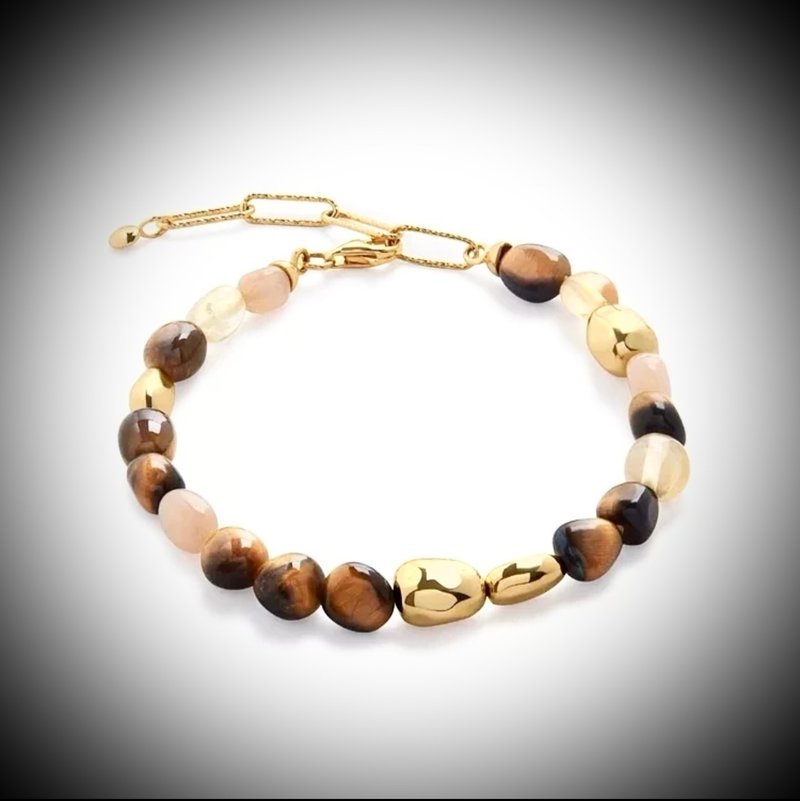 C&W Natural Raw Mineral Stone Stone Stone Citrine Caramel Series Fashion Bracelet - สร้อยข้อมือ - หยก สีทอง