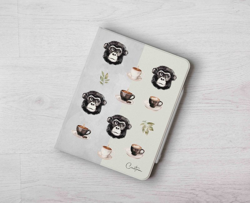 Monkey Coffee Custom name iPad case cover with stand for iPad mini 6 10.5 Air 5 - Tablet & Laptop Cases - Plastic Multicolor