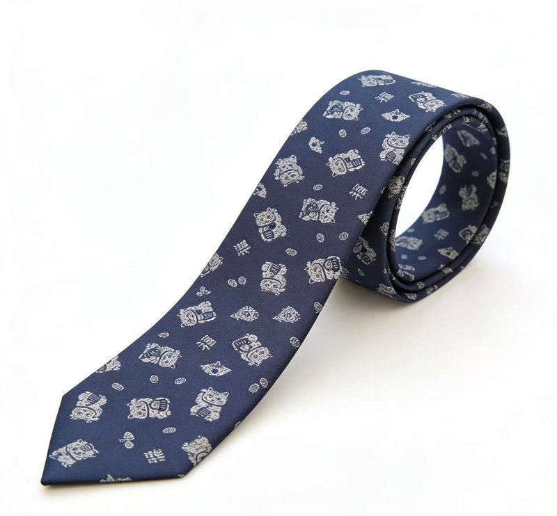 Blue Lucky Cat Tie - Stylish and Fun Fashion Tie Gift Box - Ties & Tie Clips - Cotton & Hemp Blue