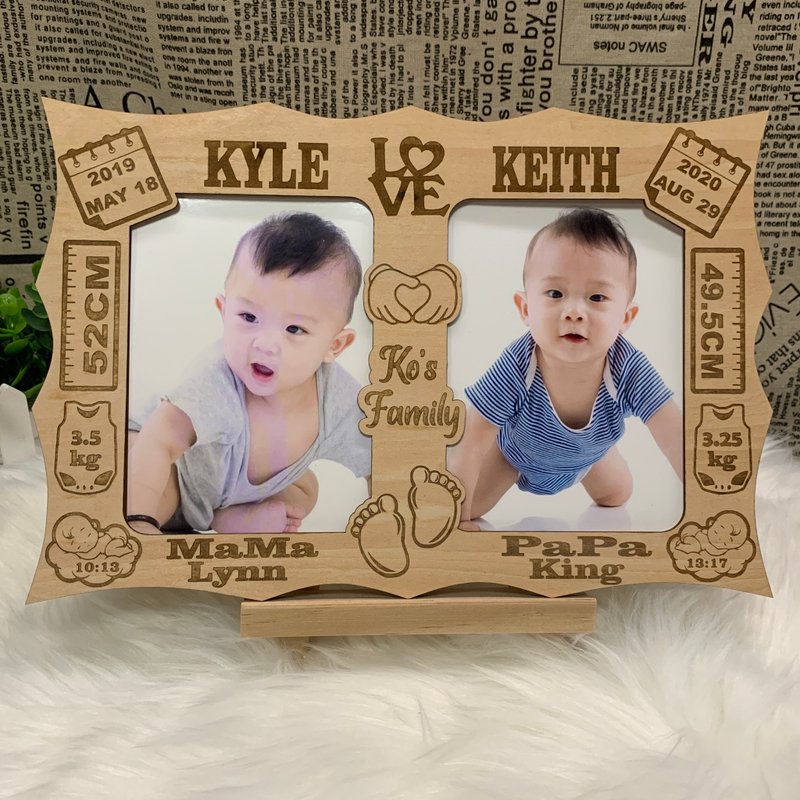 Personalized customized wooden wooden photo frame BB dragon and phoenix siblings 4R photo frame gift - Picture Frames - Wood 