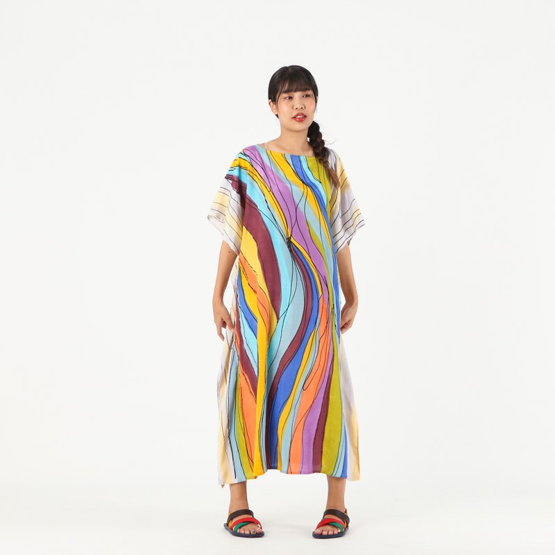 Hand Painted Cotton Silk Kaftan for Summer Resort Vacation - 洋裝/連身裙 - 棉．麻 多色