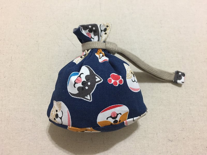 Mini drawstring pocket with bag bottom-Shiba Inu - Toiletry Bags & Pouches - Cotton & Hemp Blue