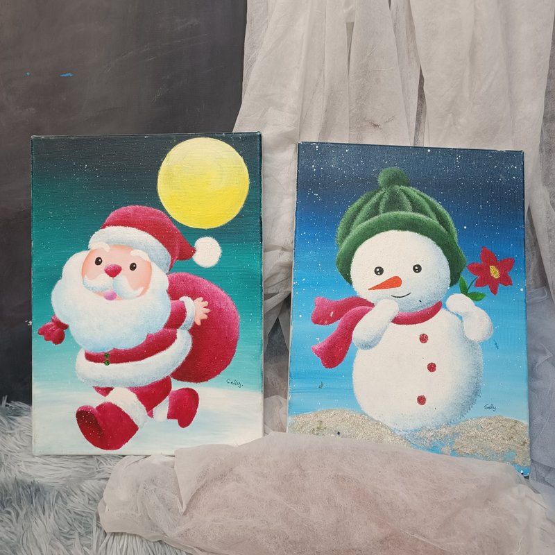 童趣插圖-壓克力作品 展示品 教案樣本 換季出清 雪人 聖誕老人 - 海報/掛畫/掛布 - 顏料 