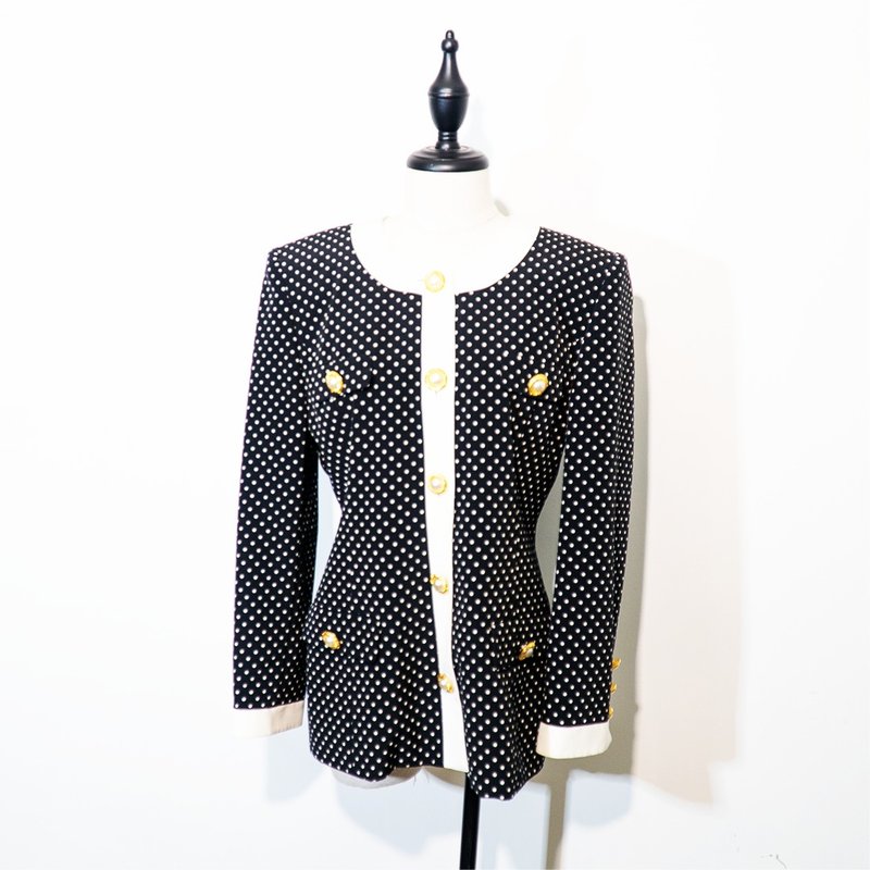 Japanese Chalet Blanc Polka Dot Jacket Vintage - เสื้อสูท/เสื้อคลุมยาว - เส้นใยสังเคราะห์ สีดำ