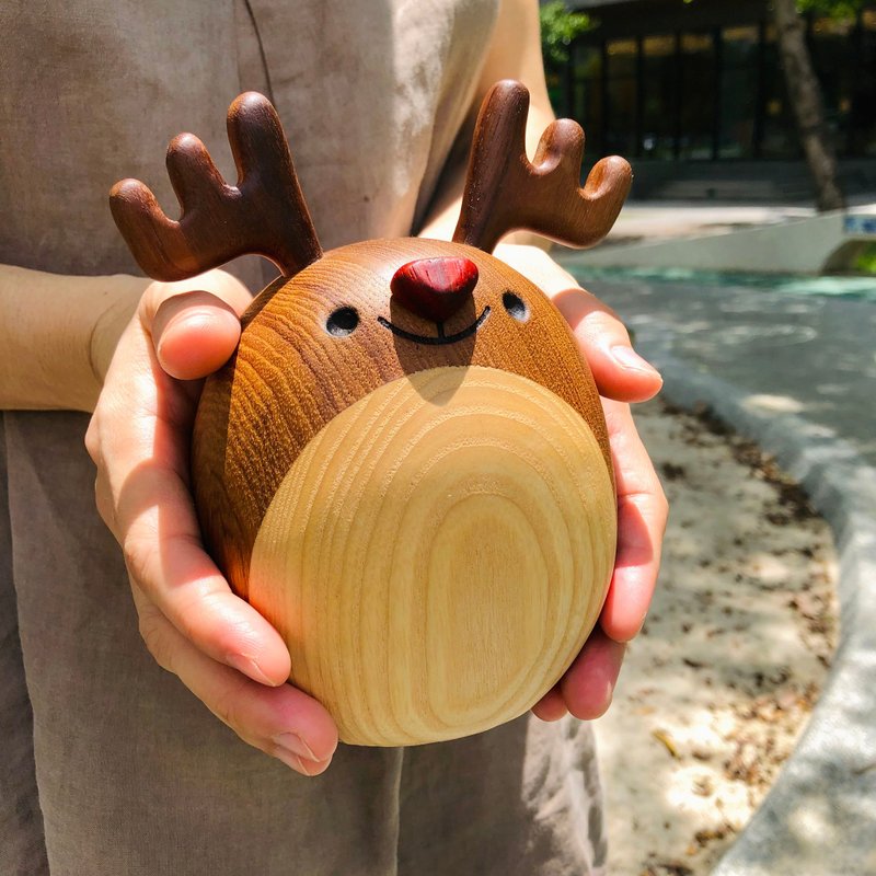 Music box reindeer fawn solid wood handmade Christmas wedding birthday birthday gift customization - ของวางตกแต่ง - ไม้ สีนำ้ตาล