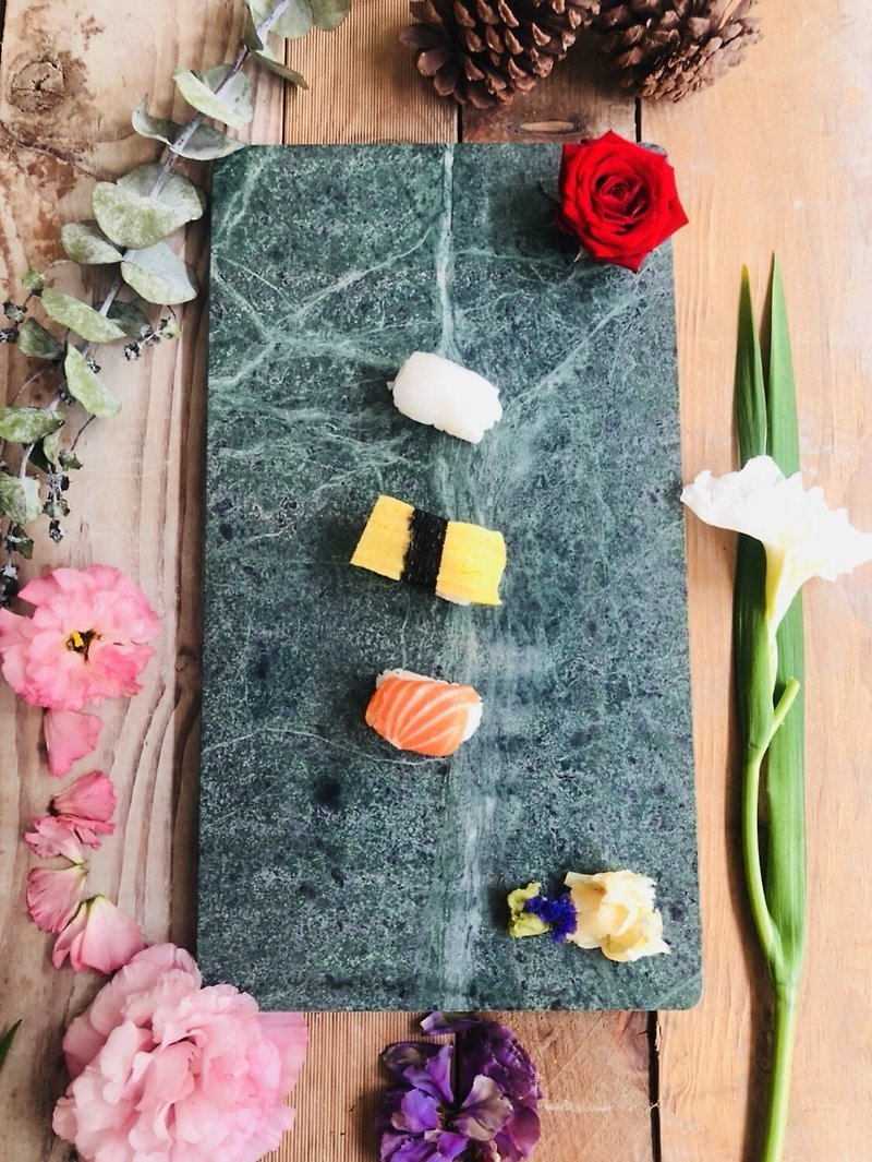 -Qiyu Home Furnishing-Marble Sushi Plate/ Chopping Board/ Chopping Board - ถาดเสิร์ฟ - หิน สีเขียว