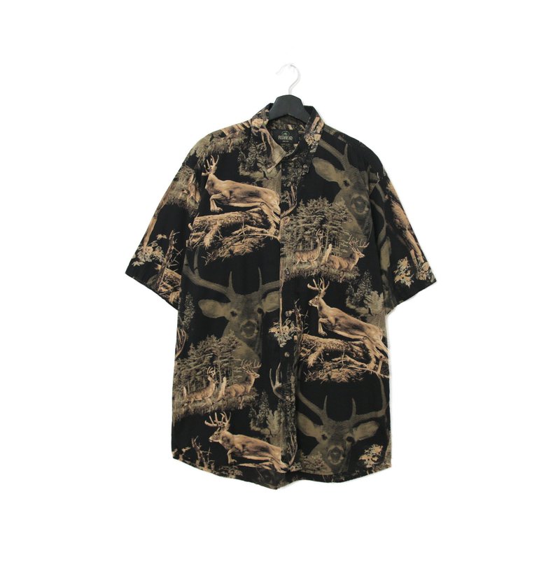 Back to Green- 動物圖襯衫 麋鹿群 森林 vintage shirt - 男襯衫/休閒襯衫 - 棉．麻 
