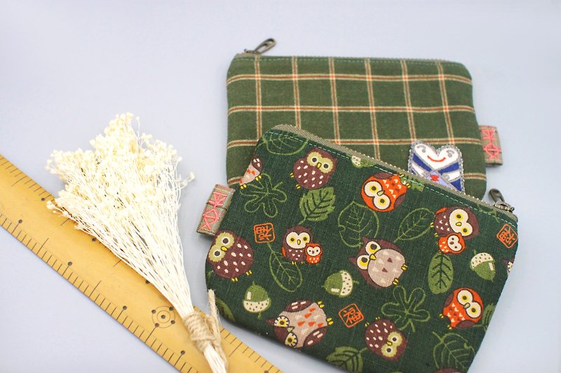 Ping Le Small Pack - Lucky owl, limited edition vintage green, double-sided double color wallet - Wallets - Cotton & Hemp Green