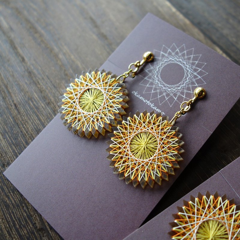 Sunset earrings / brown / circle / silk thread / shipping free - ต่างหู - ผ้าไหม สีนำ้ตาล