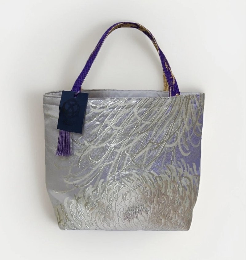 獨一無二真絲和服袋帶托特包, 日本手工刺繡升級改造包, 和風藝術 - 手提包/手提袋 - 絲．絹 紫色