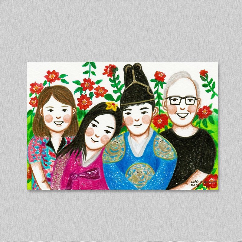 4X6 Warm memories: Portraits like paintings (four people) - Customized Portraits - Paper White