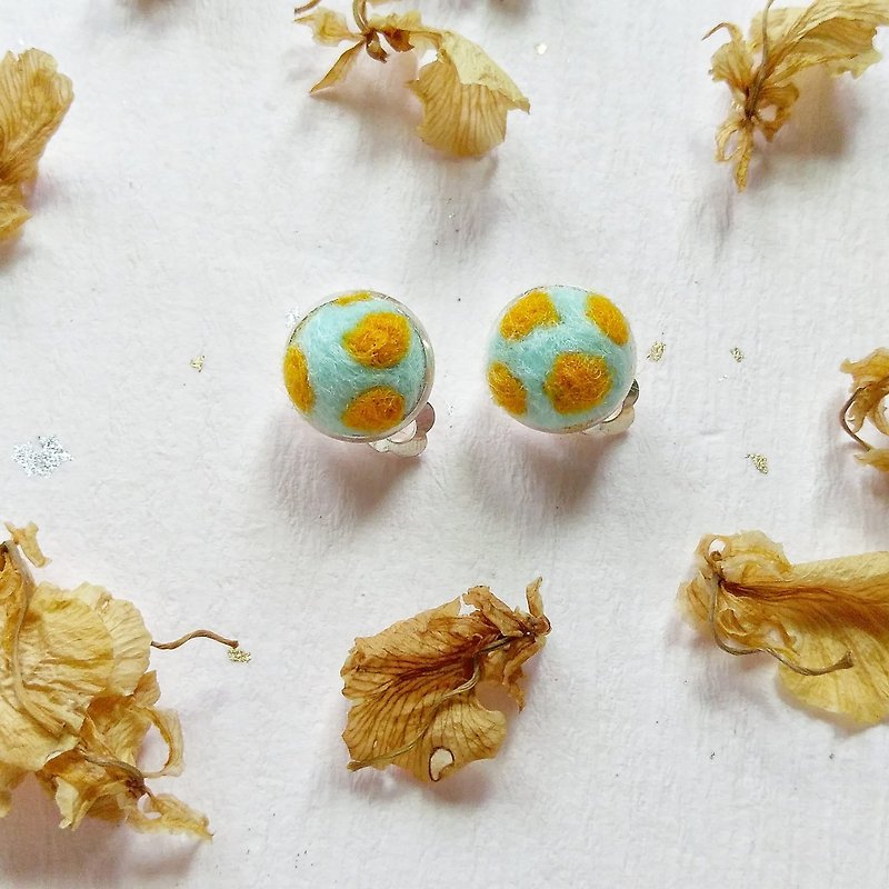 Blue Mushroom 15mm Handmade Wool Felt Earrings Can Be Changed To Clip-On - Earrings & Clip-ons - Wool Blue