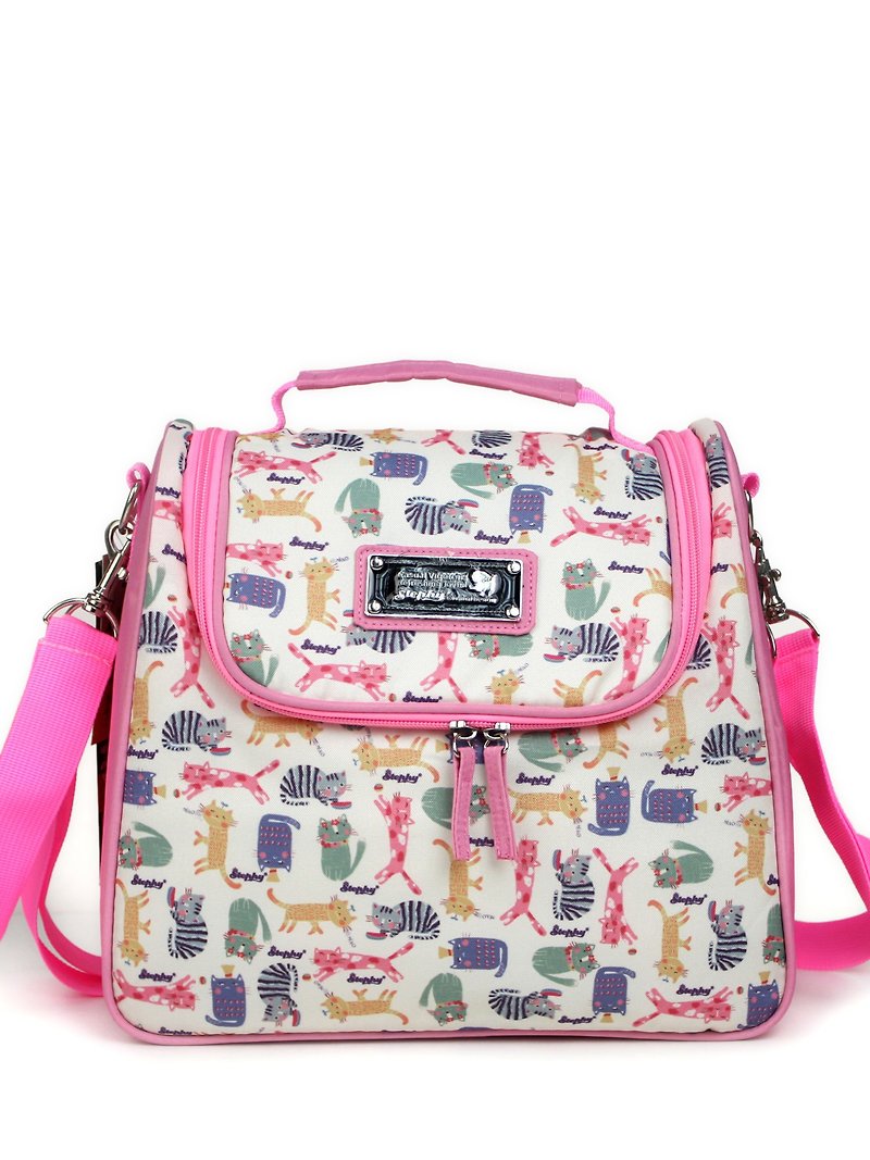 Pink Cute Kitty Art Design Printed Mother's Bag / Messenger Bag SMB005-DQ - กระเป๋าแมสเซนเจอร์ - ผ้าฝ้าย/ผ้าลินิน 