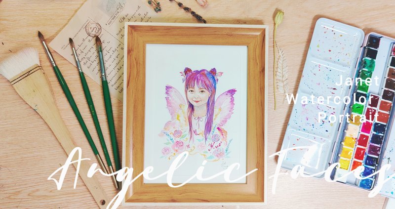 ANGELIC FACES Custom Watercolor Portraits Illustrations Personal Sketches Fami - Customized Portraits - Paper Gold